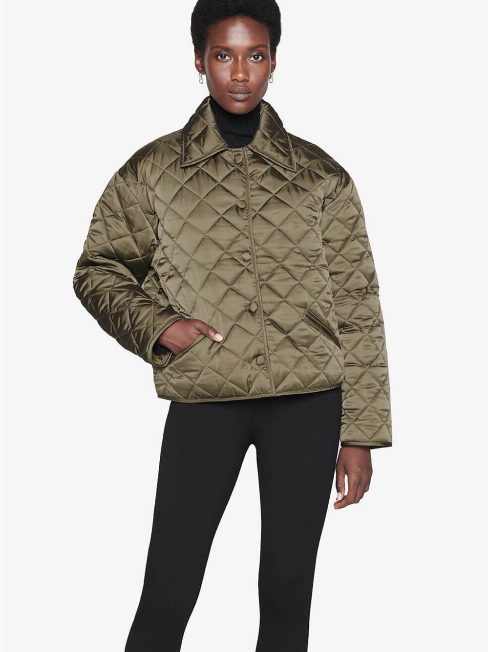 Anine Bing Olive Lightweight Quilted Utility Jacket Sz L